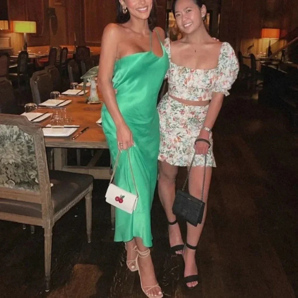 MANGO Asymmetrical Satin Effect One Shoulder Long Dress Green Size Small - Picture 4 of 16